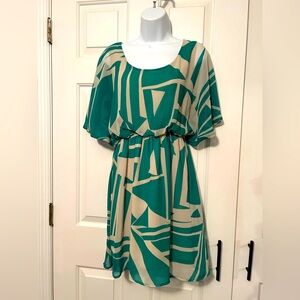 Green and Cream Geometric Dress